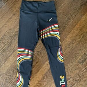 Nike Dri-Fit leggings, Size S, Black with retro color swirl